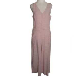 Anthropologie Beach Lunch Lounge Pink White Stripe Wide Leg Sleeveless Jumpsuit